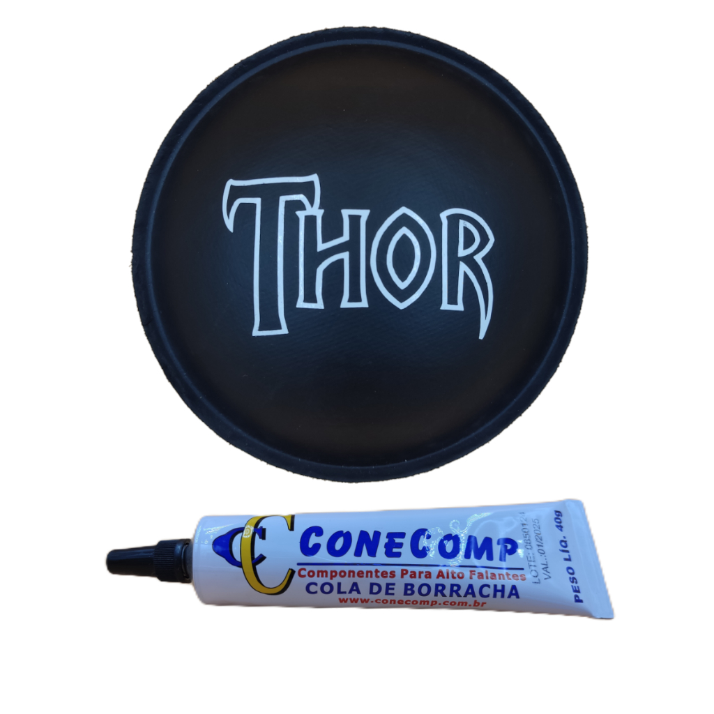 Protetor Calota Thor 95mm Papel Adesivado Para Alto Falante + Cola Borracha Preta 40g