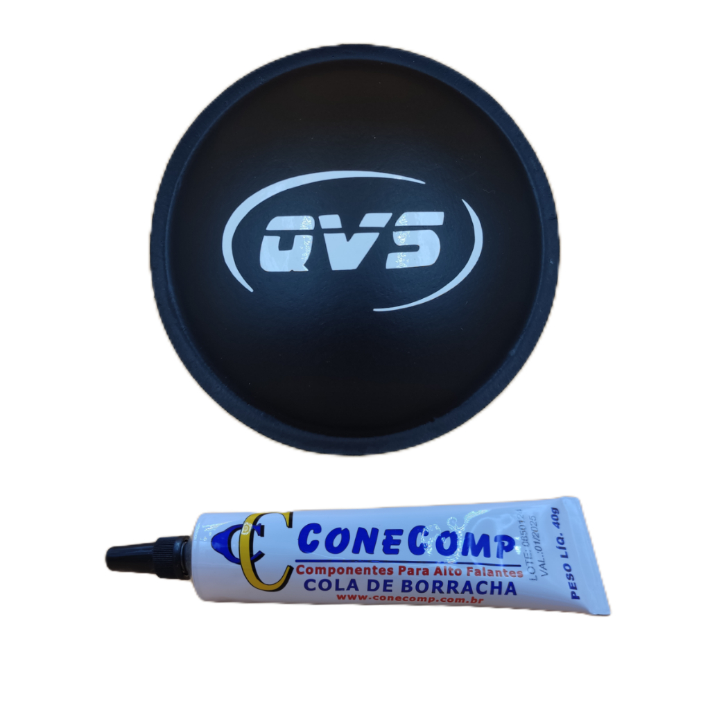 Protetor Calota Qvs 85mm Papel Adesivado Para Alto Falante + Cola Borracha Preta 40g