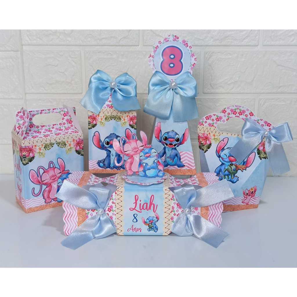 Kit Personalizado Stitch e Angel/PEGUE E MONTE/ Papelaria Personalizada/ festa infantil/caixinha festa Aniversário