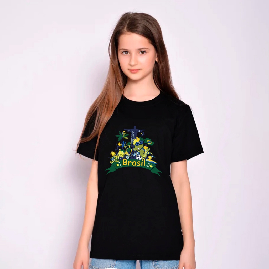 Camiseta Infantil Feminina Estilosa Roupas Infantis da Moda Para Meninas Blusa Estampada Brasil