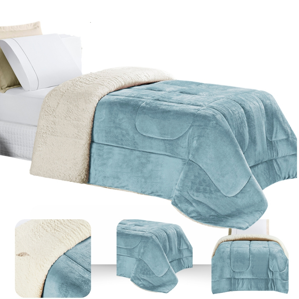 Coberdrom Solteiro Cobertor Edredom Pele Carneiro Cor Quartzo Azul