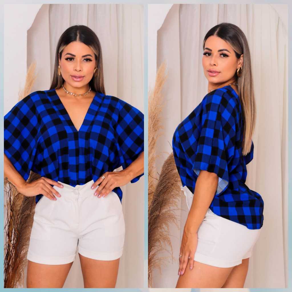 BLUSA XADREZ PLUS SIZE MANGA MORCEGO em Oferta na Shopee