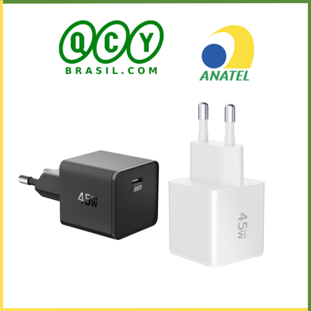 Carregador UltraRápido QCY Mini GaN 45W USB-C Universal - Mobile & Gadgets
