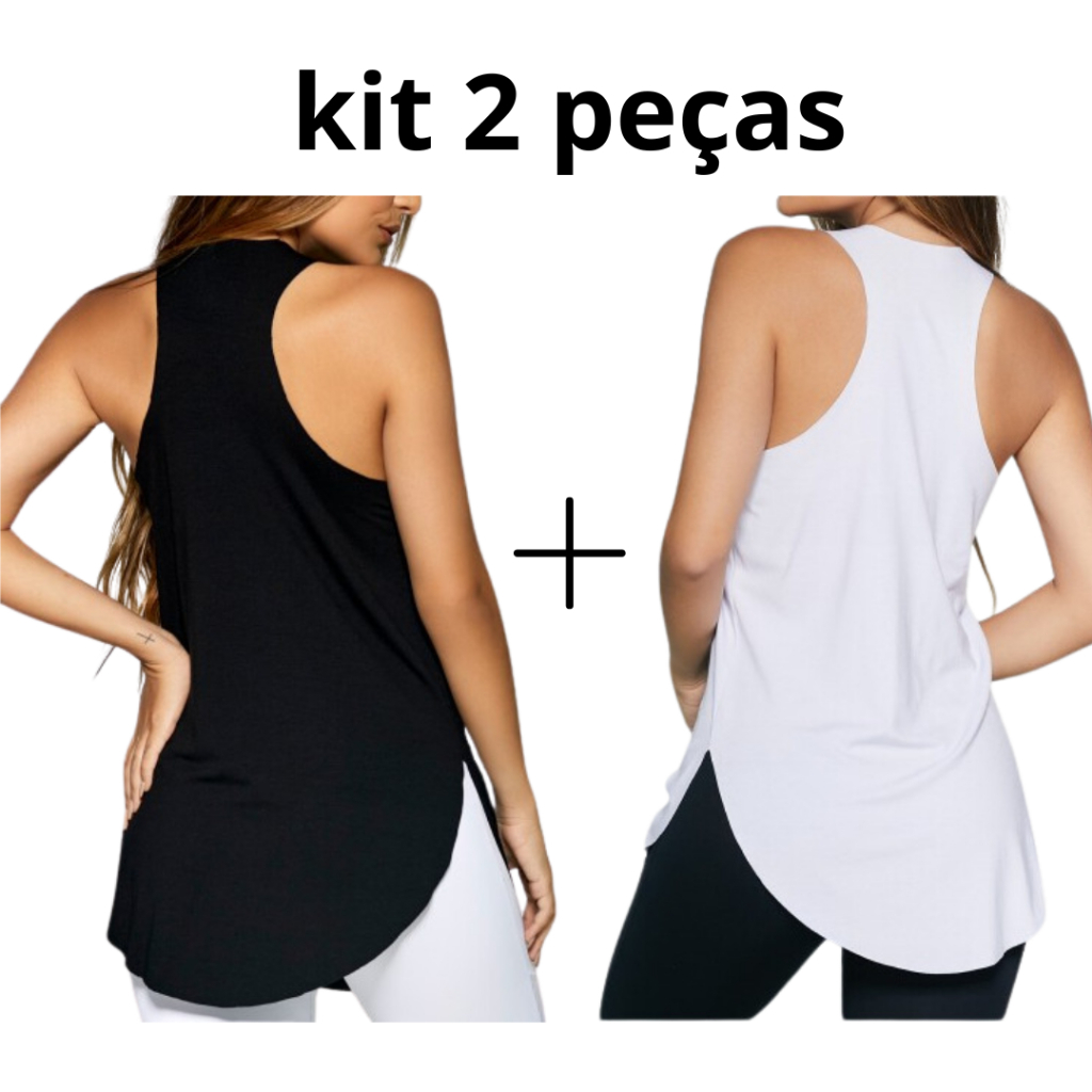 kit 2 regatas fitness básica tapa bumbum crossfit academia beach tennis em Oferta na Shopee