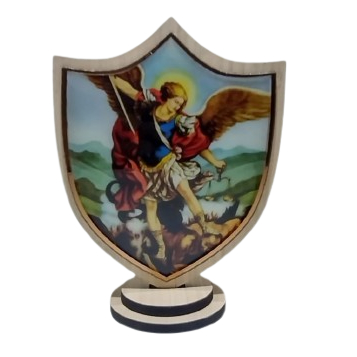 Brasao Icone Mandala Quadro Adorno De Mesa Escudo Oração Pedestal MDF São Miguel arcanjo