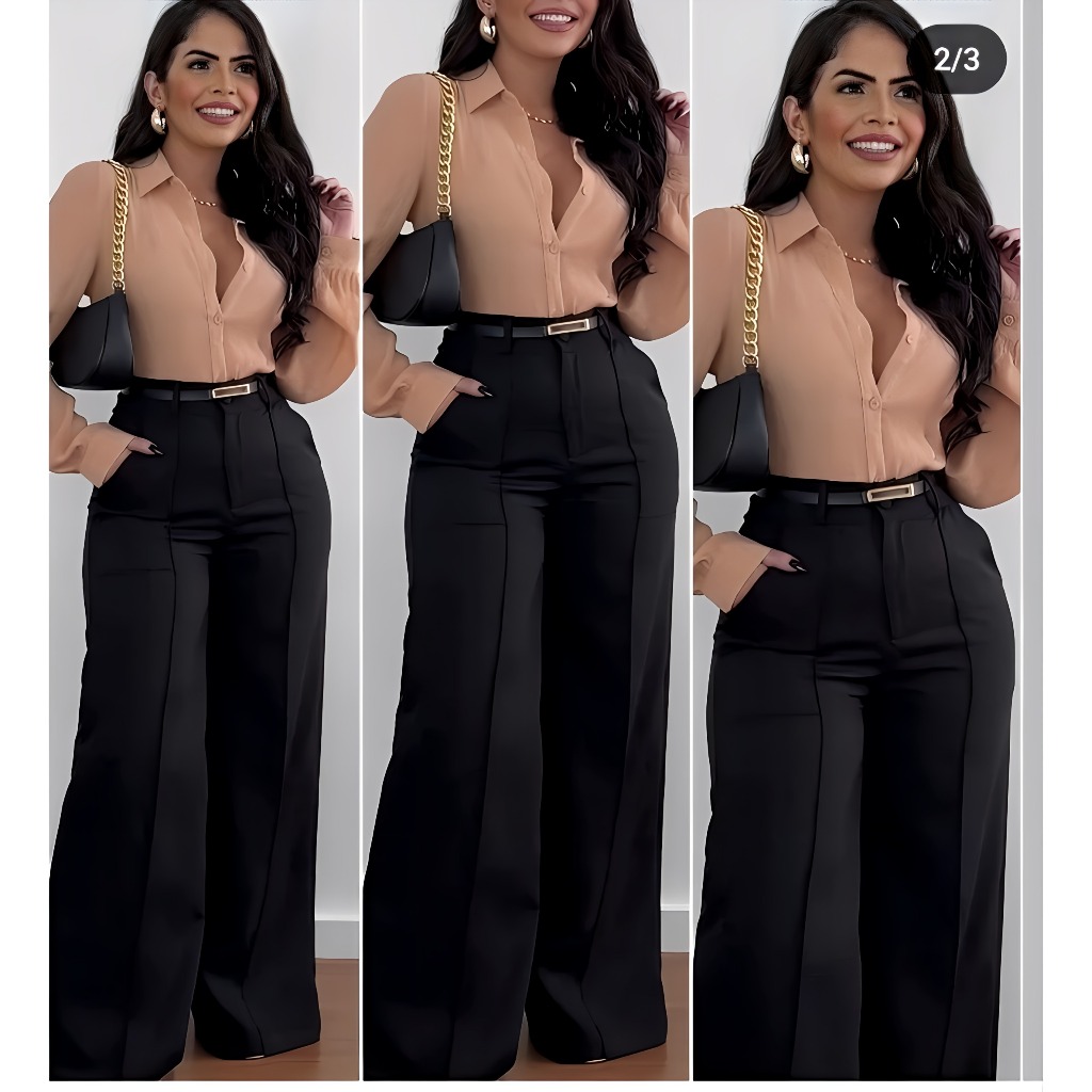 Conjunto Social Feminino de Alfaiataria Premium Calça Pantalona Camisa Elegante Escritório Advogada