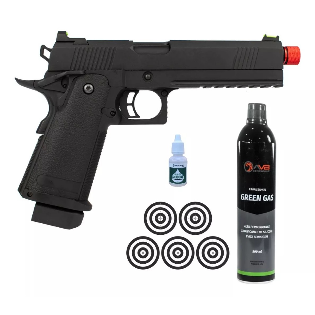 Pistola de Airsoft 1911 Black Devil 5.1 Blowback 6mm Green Gás + 5 Alvos + 1 Green Gás + 1 Silicone - Sports & Outdoors