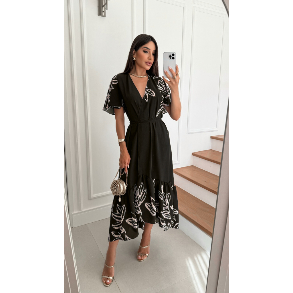 Vestido Feminino Envelope Estampado COD:X059-Est/Folha