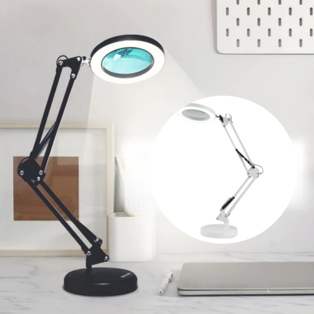 Ring Light Luminária Led De Mesa Articulada De Chão com Garra e Lupa 8X De Metal Dobrável 2 em 1