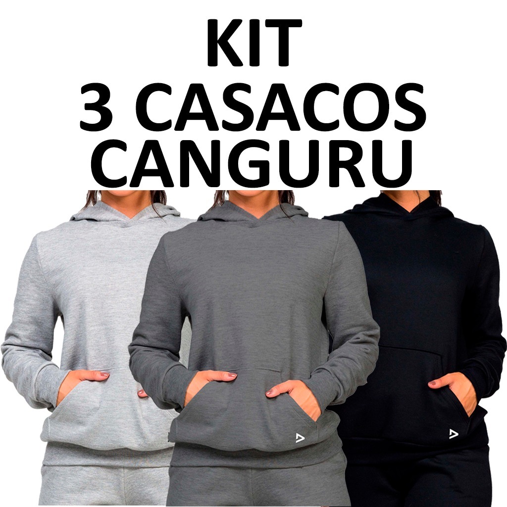 Kit com 3 blusas moletom casaco com capuz masculino e feminino liso Unissex