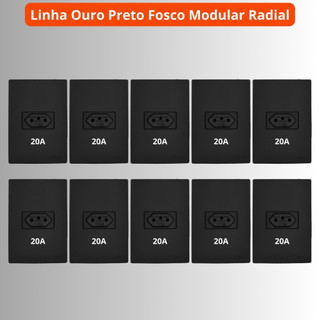 Kit 10 Tomadas 2P+T 20A Linha Ouro Preto Fosco RADIAL