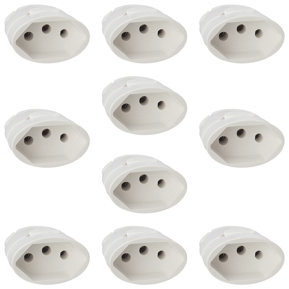 Kit 10 Tomada Fêmea 2p+t 20A e 10A Branco Desmontável Com Inmetro em Oferta na Shopee