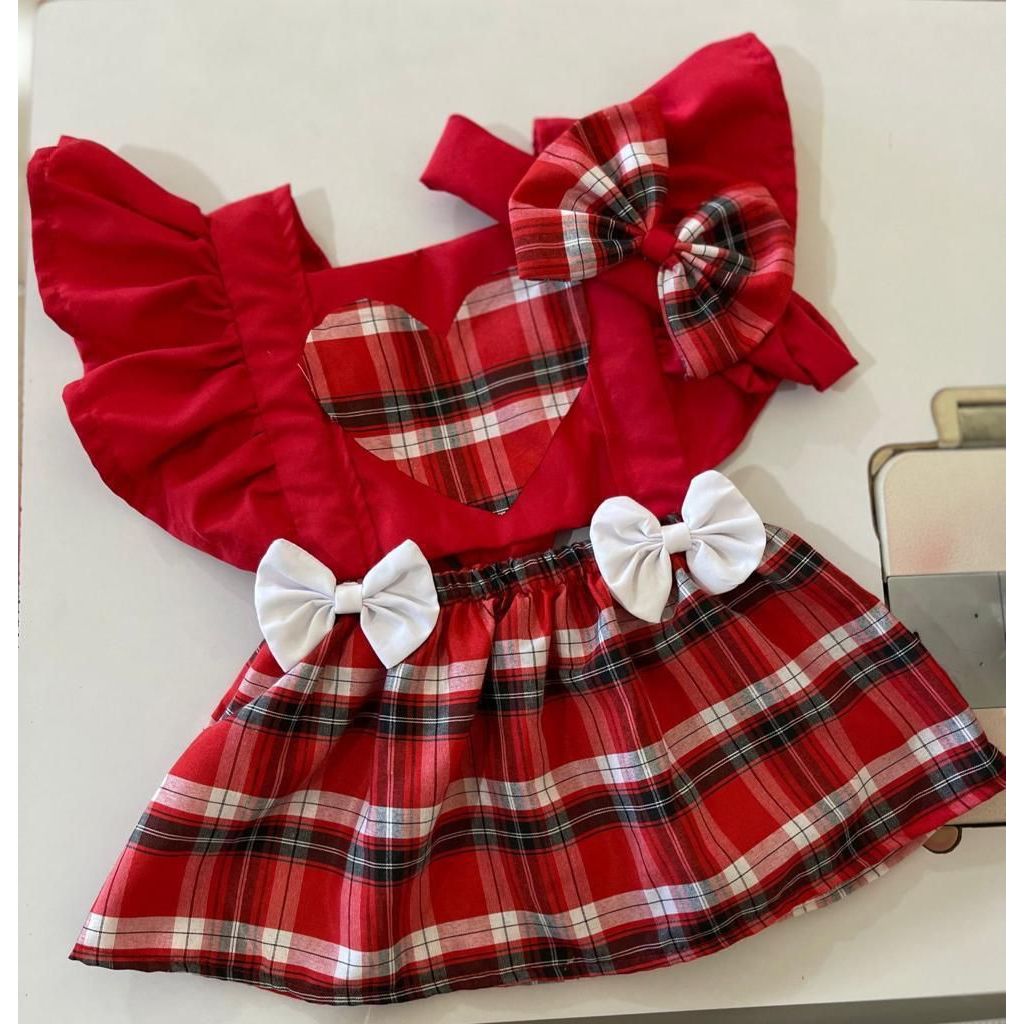 Romper temático arraial festa junina jardineira para mesversario menina vestido são joão