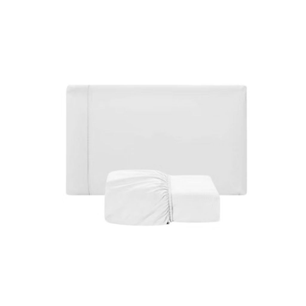 Lençol 3 Peças 400 Fios Cama Casal Queen Micropercal Com Fronhas em Detalhe em Ponto Palito