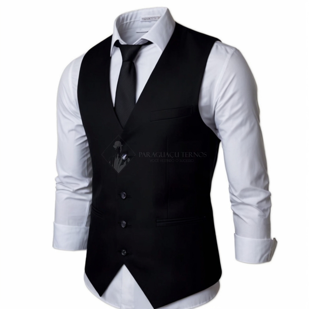 Colete Social Masculino Slim Preto - Elegância Clássica | Oxford Premium e Envio Imediato