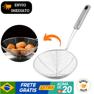 Escumadeira para Fritura Inox para Pastel Batatas Escorrer Alimentos Fritadeira Redonda Cozinha Utensilios Resistente em Oferta na Shopee