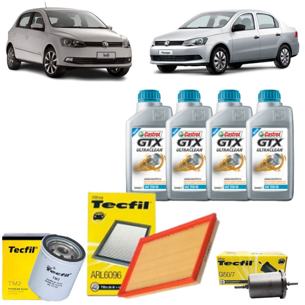 Kit Troca De Oleo Filtros VW Gol Voyage Polo G5 G6 1.0 15w40 Castrol Semisintético Revisão Original em Oferta na Shopee
