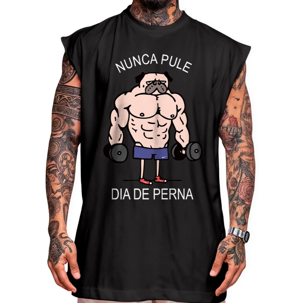 Camiseta Regata Oversized Academia Engraçadas Penas Finas Nao Pule o Treino de Pernas