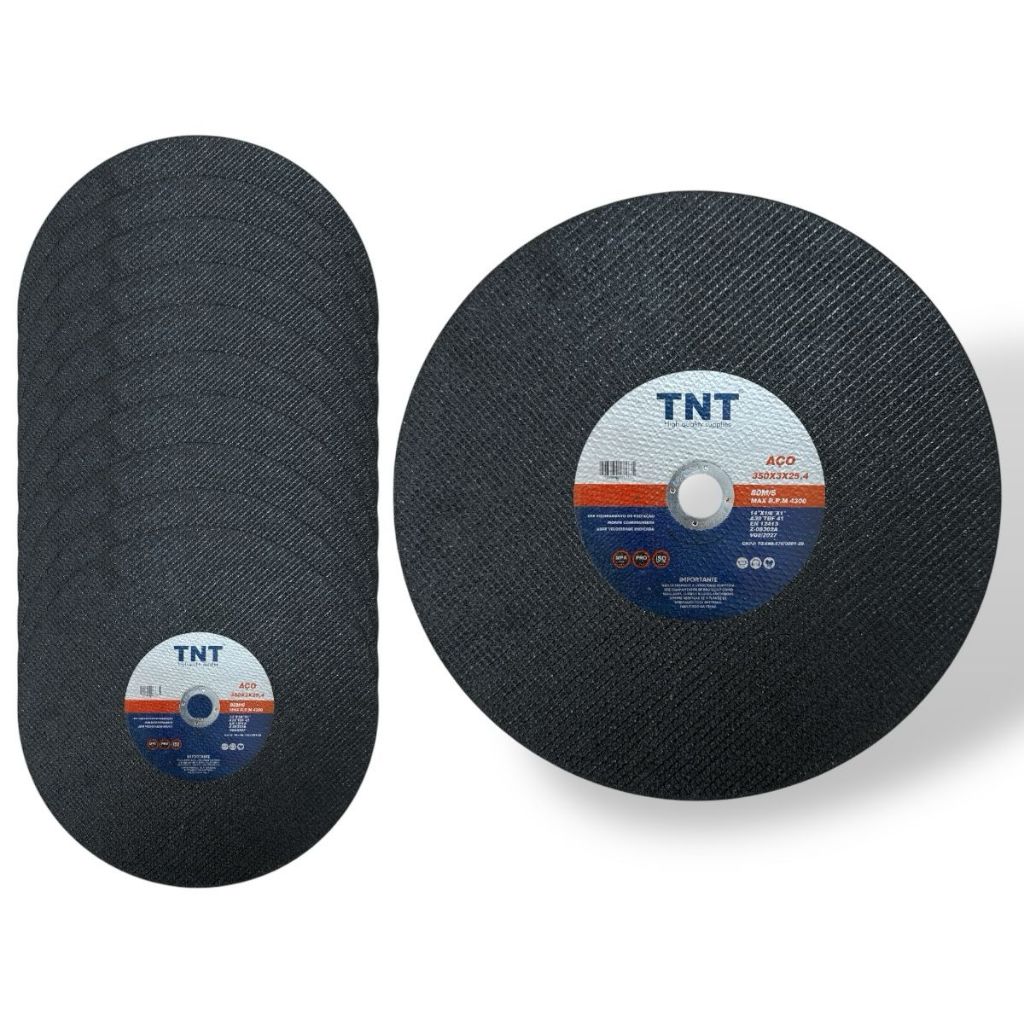 Kit 10 Discos de Corte Metal de 14 Pol. x 3mm x 1 Pol. TNT (355mm x 3mm x 25,4mm)
