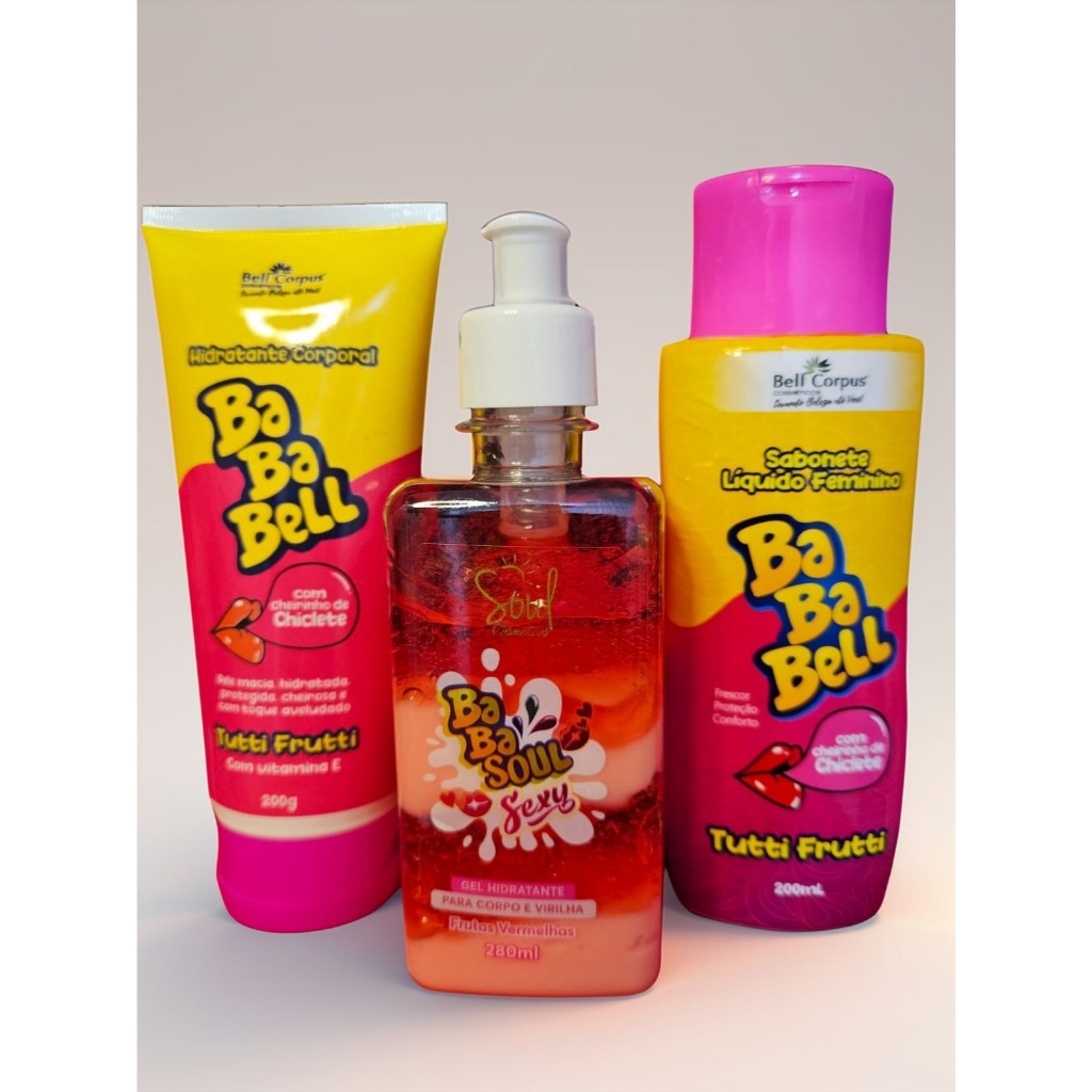 KIT Cuidados Femininos - Creme Gel Hidratante Babasoul Para Corpo e Virilha, Cheirinho de Chiclete