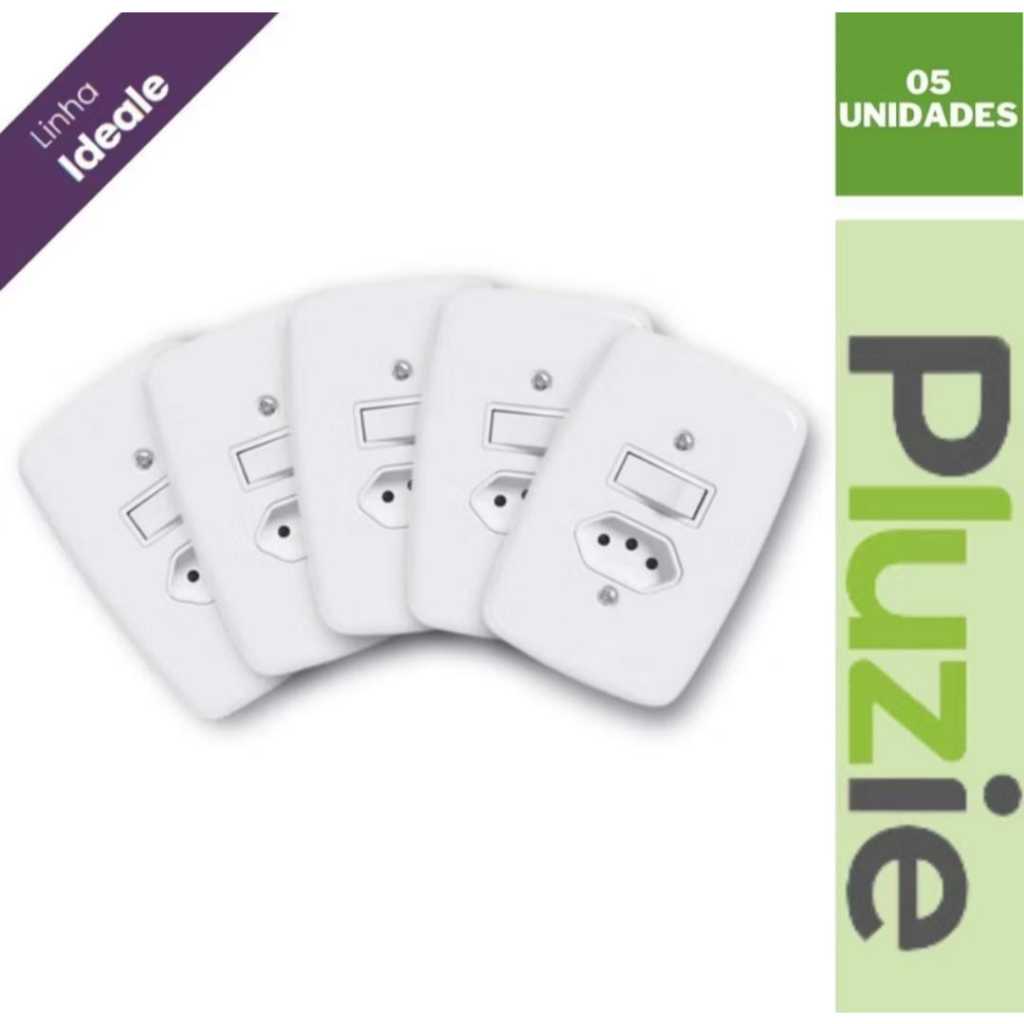 Kit com 5 unidades de 1 tecla + tomada 10A  ideale pluzie