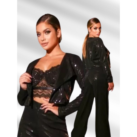 Blazer Feminino Preto Curto Bolero Paete Forrado