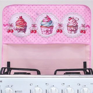 Capa Decoração  Para Tampa de Vidro Fogão 4 Bocas- Coleção Cupcake Rosa em Oferta na Shopee