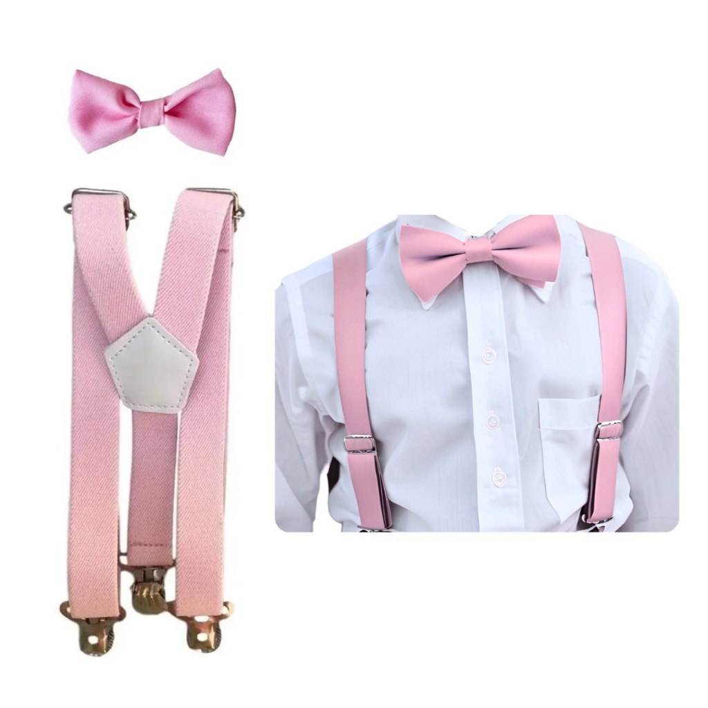 Kit Suspensório E Gravata Borboleta Juvenil Rosa Bebê 10 a 17 anos Diversas Cores Pajem Casamento Batizado Formatura