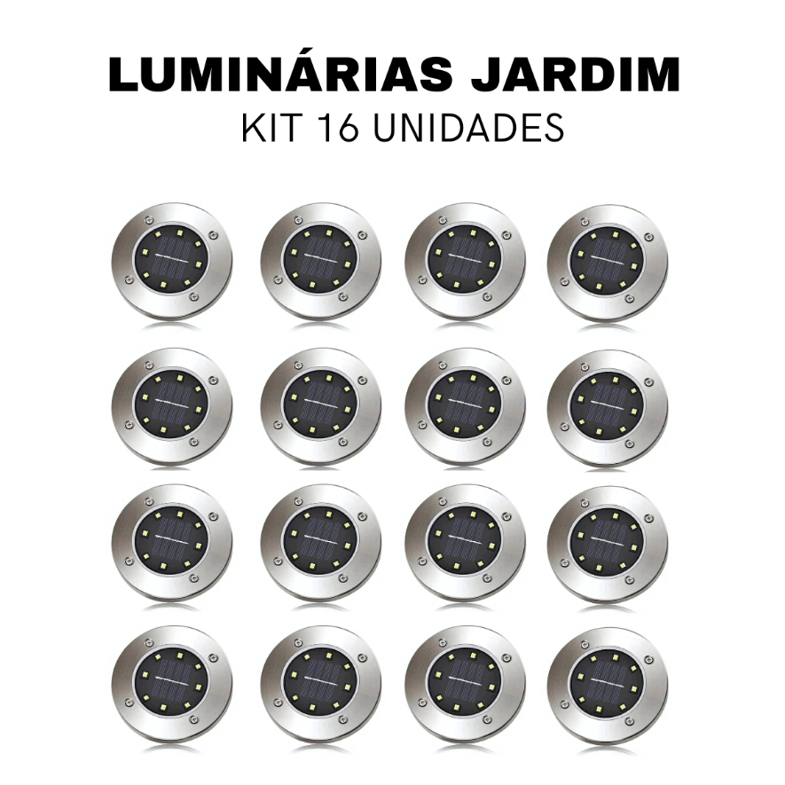 Kit 16 Luminarias Jardim Assoalho Solo Chão Placa Solar Grama LED Branca Decoração Lampada