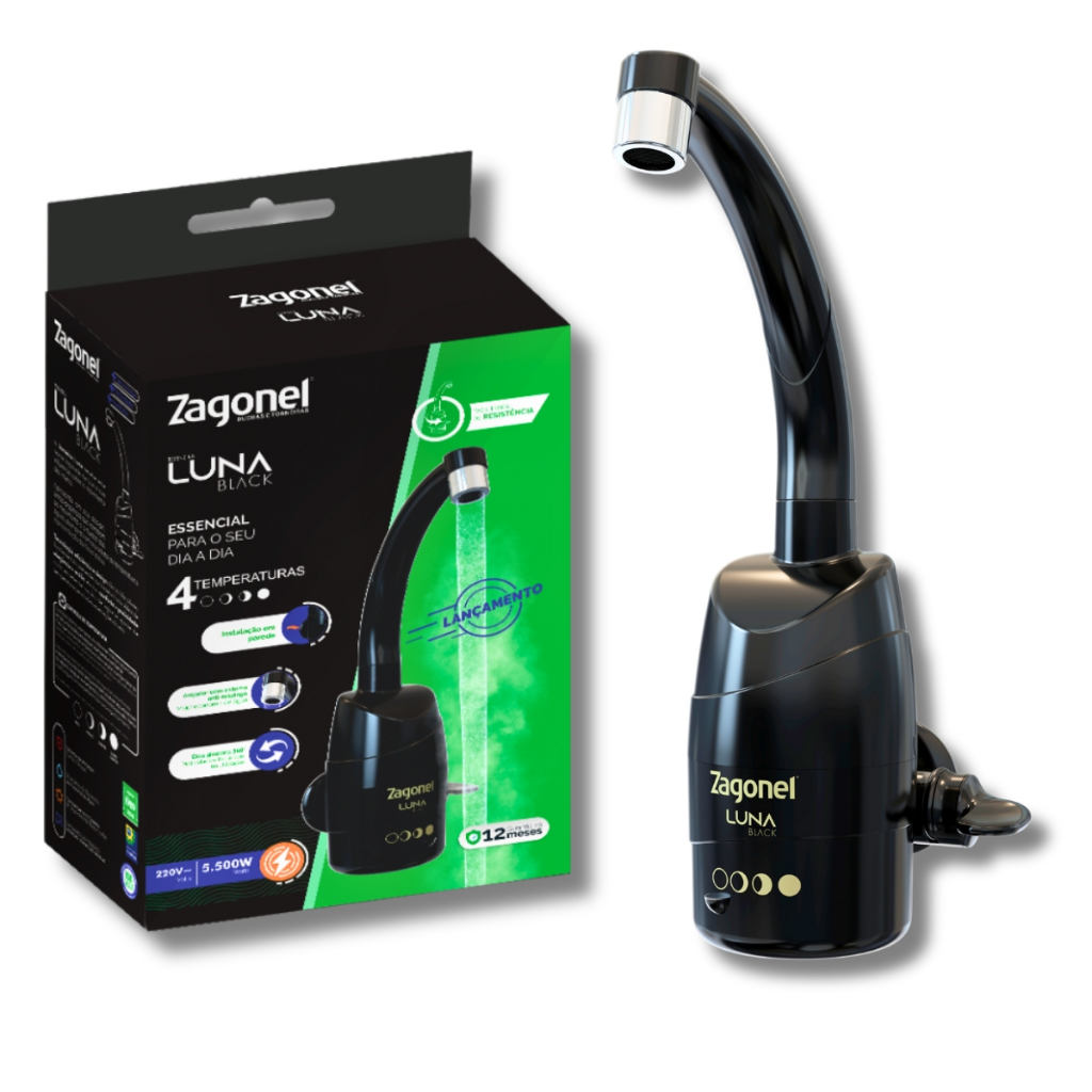 Torneira Elétrica Luna 4T Preta de Parede Zagonel 220V e 110v em Oferta na Shopee