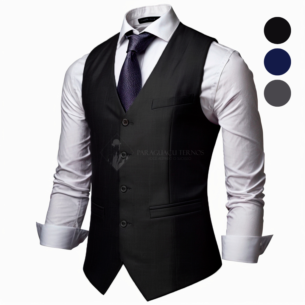 Colete Masculino Slim 3 Cores | Preto, Azul Marinho e Cinza | Corte Social Moderno + Frete Grátis