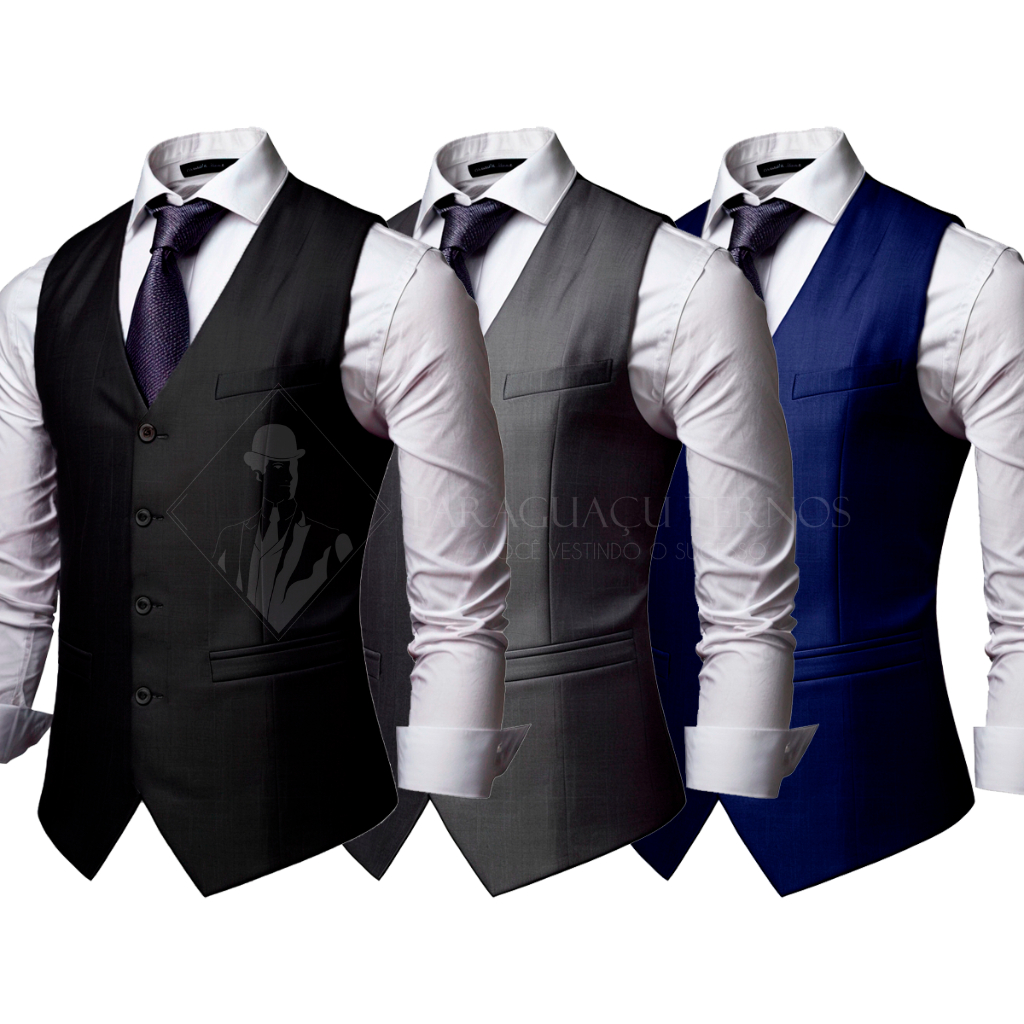 Super Kit Coletes Social Slim Fit Oxford com Regulagem - Preto / Chumbo / Marinho + Promoção Atacado