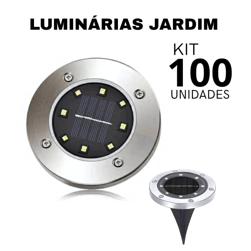 Kit 100 Luminarias Jardim Assoalho Solo Chão Placa Solar Grama LED Branca Decoração Lampada