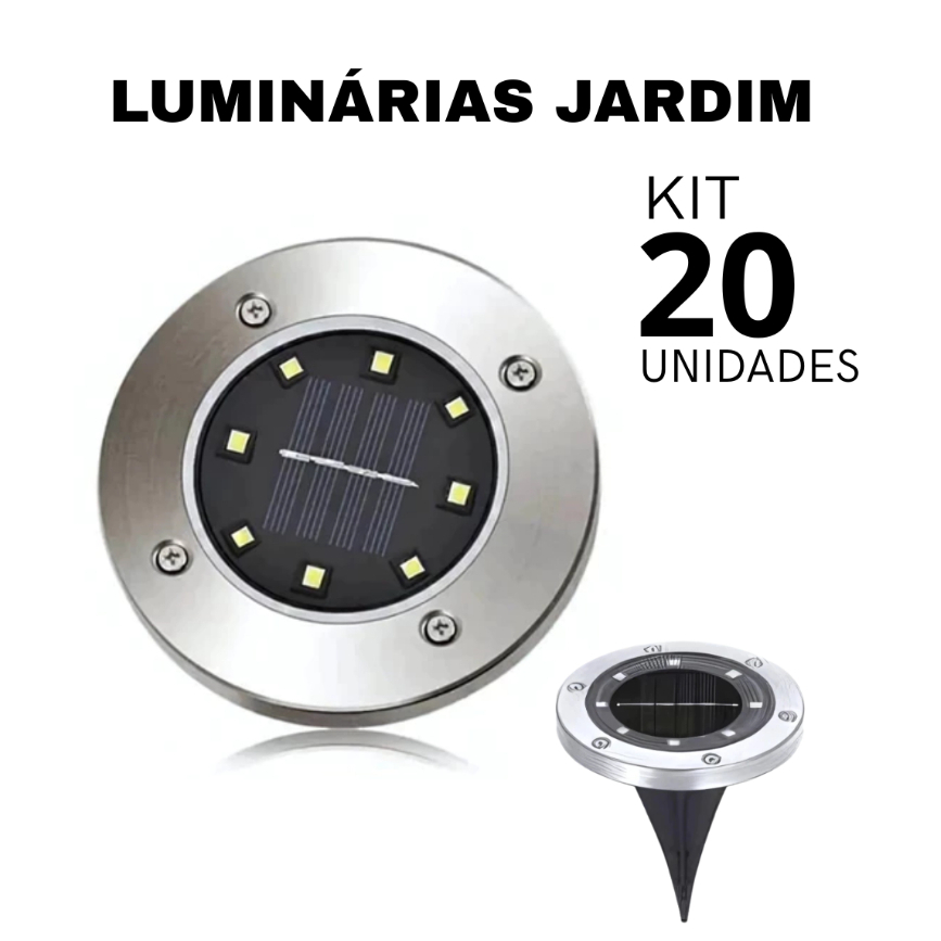 Kit 20 Luminarias Jardim Assoalho Solo Chão Placa Solar Grama LED Branca Decoração Lampada