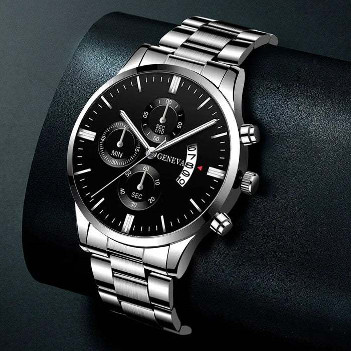 GENEVA Relógio de Pulso Masculino de Quartzo em Aço Inoxidável, Relógios de Luxo, Relógio de Negócios