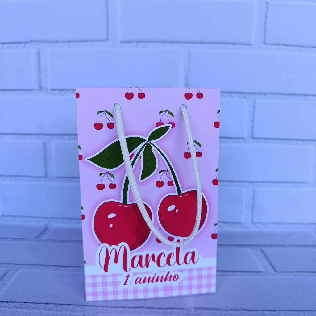 Sacolinha Personalizada cerejinha rosa \sacolinha surpresa lembrancinha cerejinha rosa