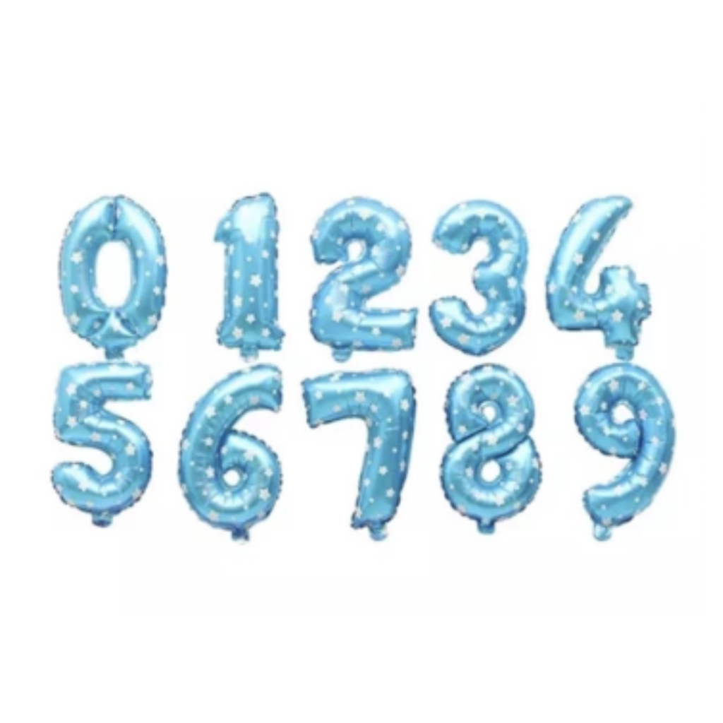 kit c/10 Balão número azul com estrelas 40 cm vazio 16 ´polegadas decoração aniversário mesversário em Oferta na Shopee