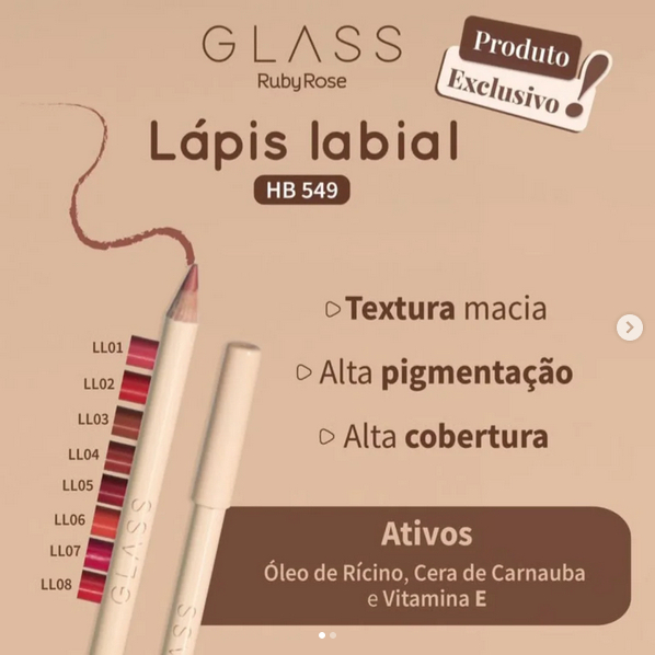 Lápis Labial Glass Ruby Rose- Linha Glass HB 549 em Oferta na Shopee