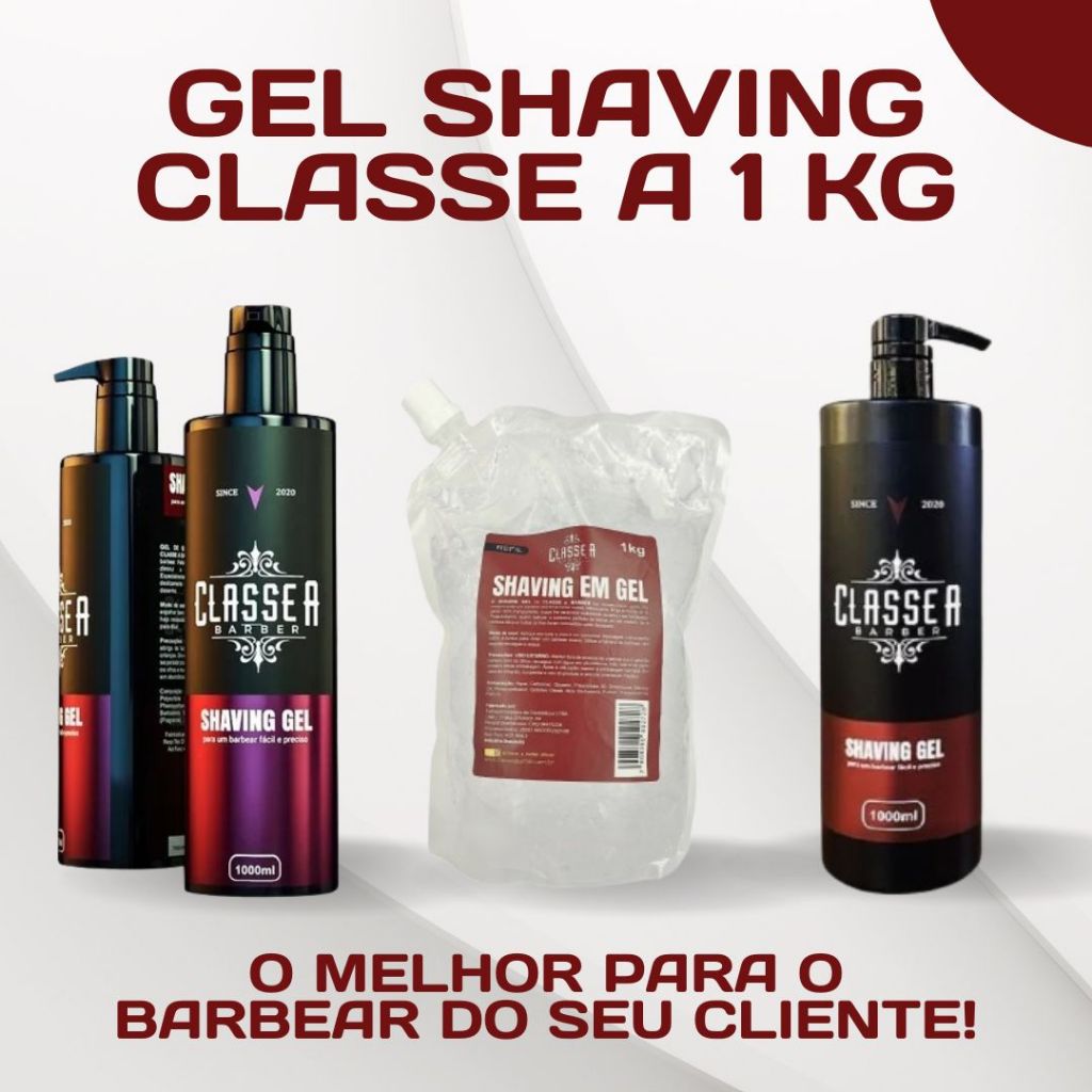 SHAVING GEL CLASSE A PUMP 1 LITRO REFIL 1KG HIDRATA E REFRESCA BARBA, PEZINHO, NAVALHADO