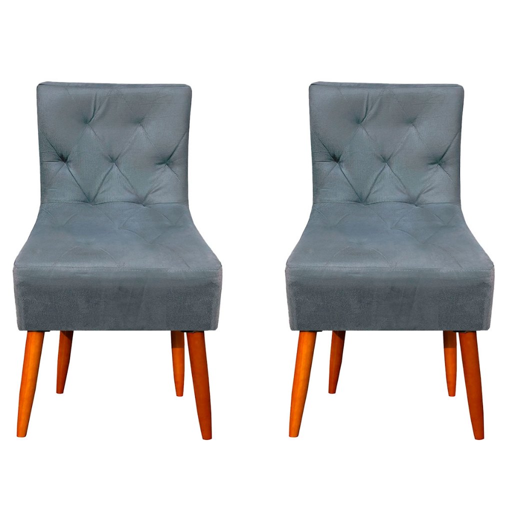 2 Cadeiras Estofadas Premium Decorativas Pés Palito Para Escritório Várias Cores Cinza Marrom Rose