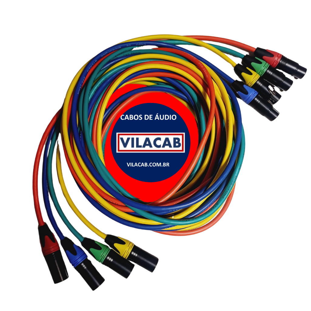 Kit 4 Cabos Microfone Dmx Xlr Super Colors Vilacab Canon Macho Femea Balanceado Stereo Som Áudio
