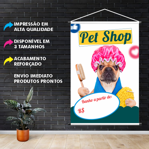 Banner Banho e Tosa Pet Shop - Preço Editável | Lona Resistente