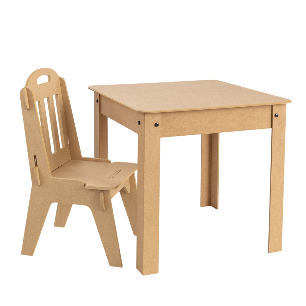 Conjunto Mesa com Cadeira MDF sem Compartimento Quadrada Fácil Montagem mesinha infantil crianças
