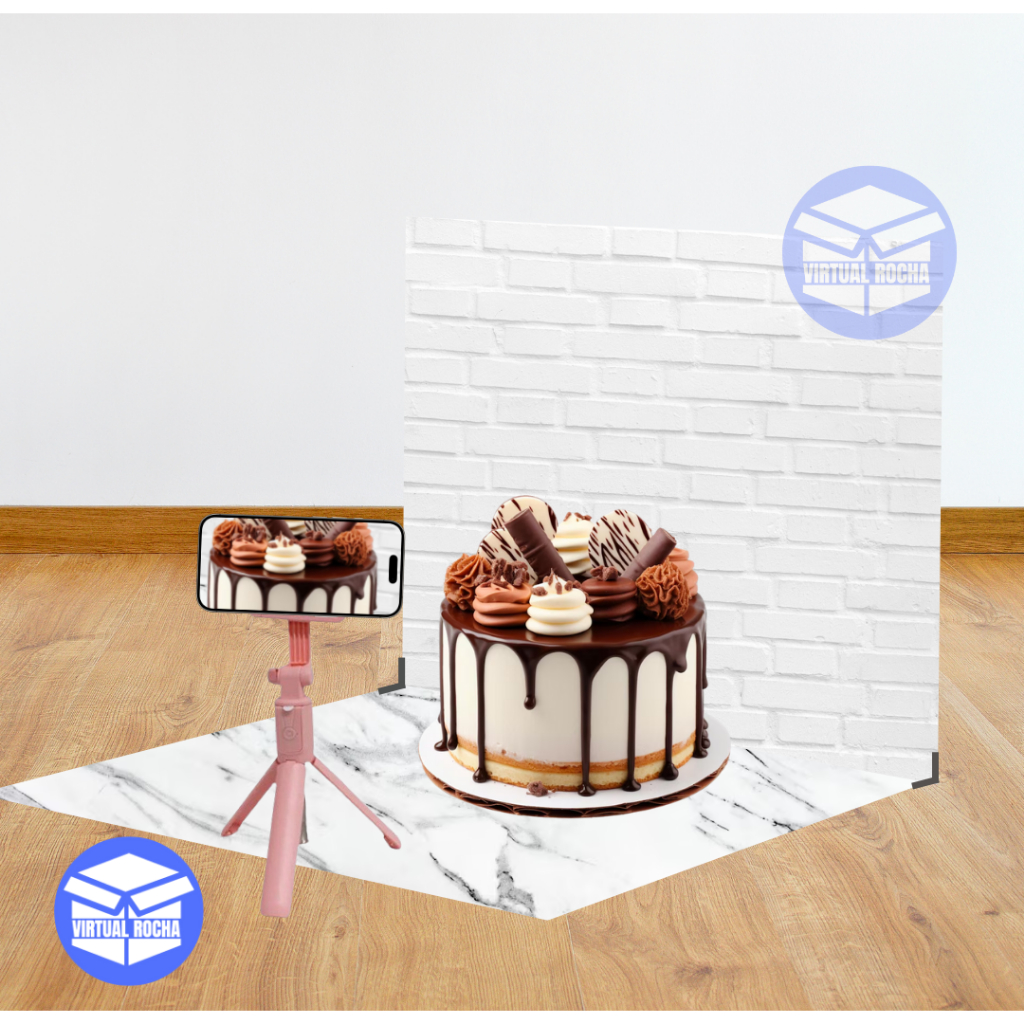 Fundo Fotográfico 2 Peças Cenário Mármore Branco Tijolo Branco Elegante MDF