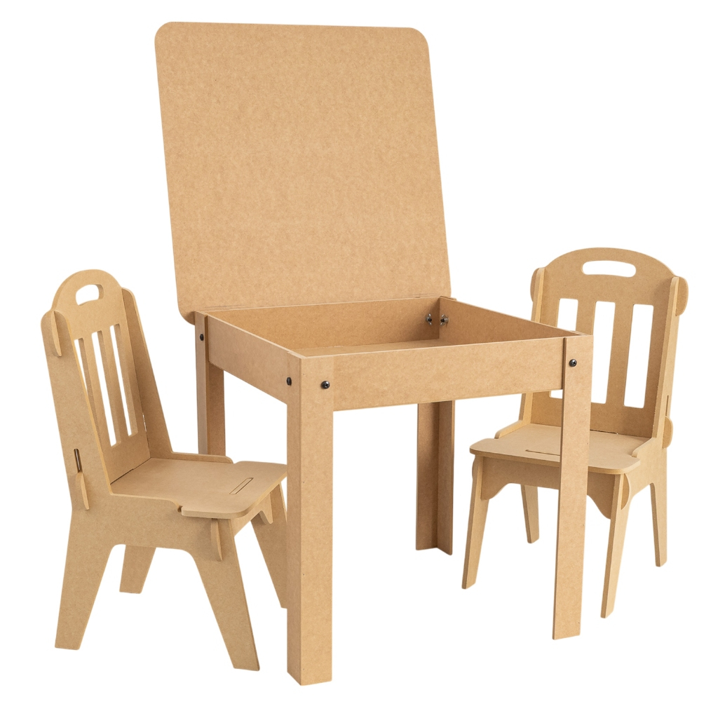 Mesinha Infantil Didática MDF com 2 Cadeiras Desmontáveis Quadrada com Compartimento mesa criança