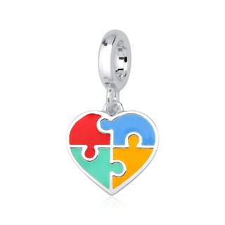 Berloque Autismo de Prata 925 Coração Quebra-Cabeça Colorido em Oferta na Shopee