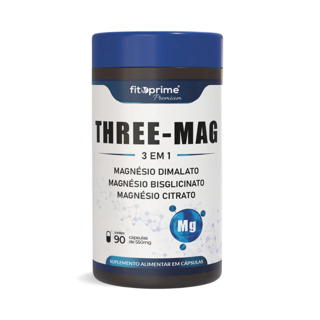 Magnésio 3 Em 1 Di-malato, Bisglicinato, Citrato 500mg 90 cápsulas Three Mag Fitoprime