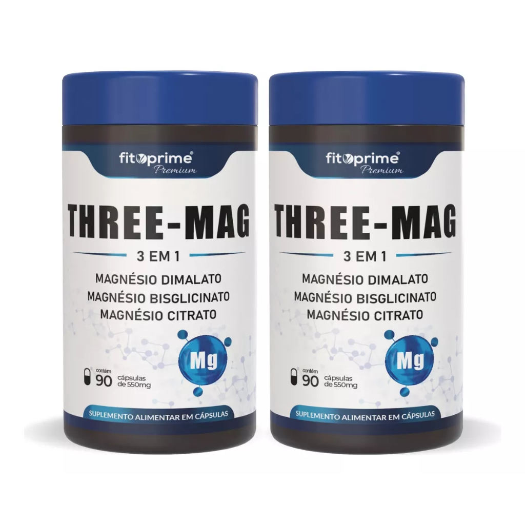 Kit 2 Tri Magnésio Di-malato, Bisglicinato, Citrato 3 em 1 550mg com 90 cápsulas Three-Mag Fitoprime