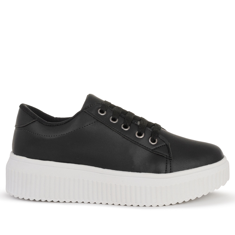 Tênis Feminino Casual Grip Caixa Alta Preto Com Cordão Leve e Confortável Ref: 1.100
