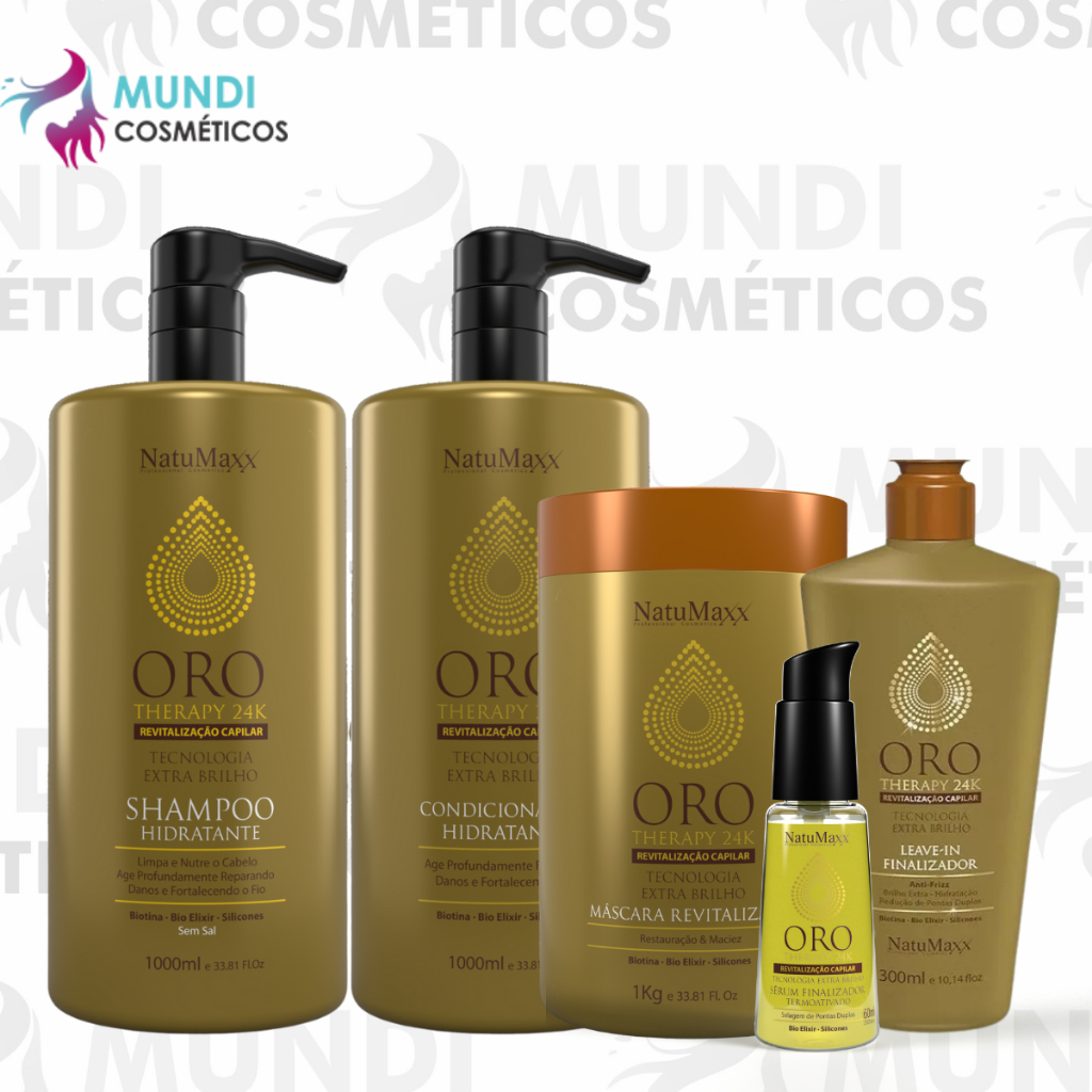 Kit Oro Shampoo + Cond. + Máscara + Leave-in + Serum Natumaxx